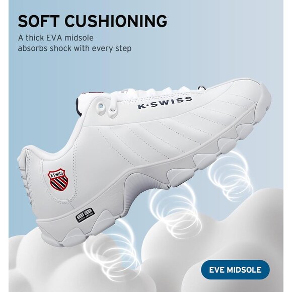 K-swiss Men's White/navy/red Wide Tennis Dad Walking Leather Upper Sneaker Shoes - Picture 5 of 8